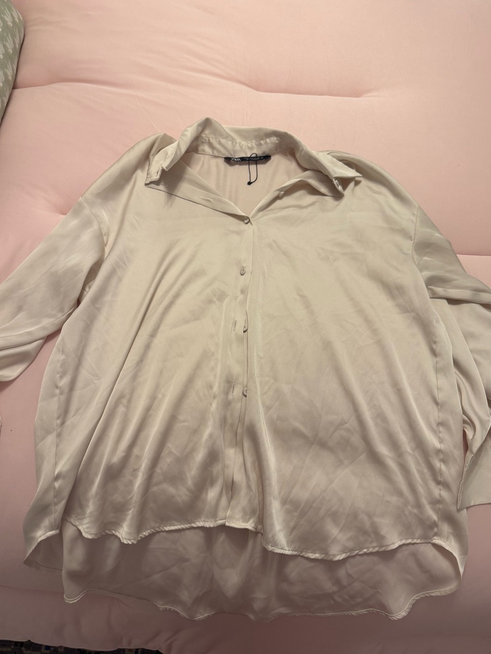 Zara Cream Silk-Look Button Front Blouse
